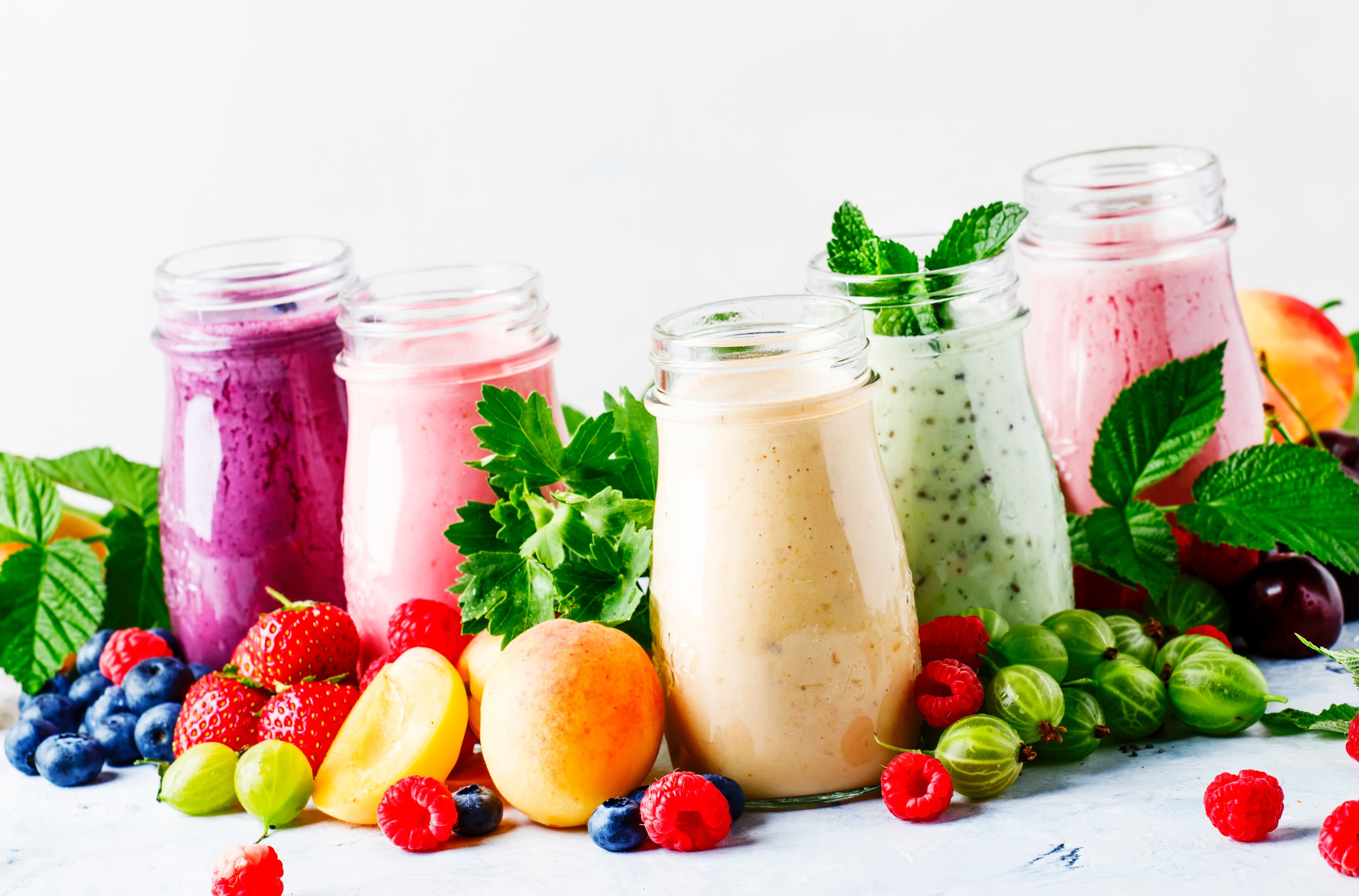 Healthy and Useful Colorful Berry Cokctalis, Smoothies and Milks